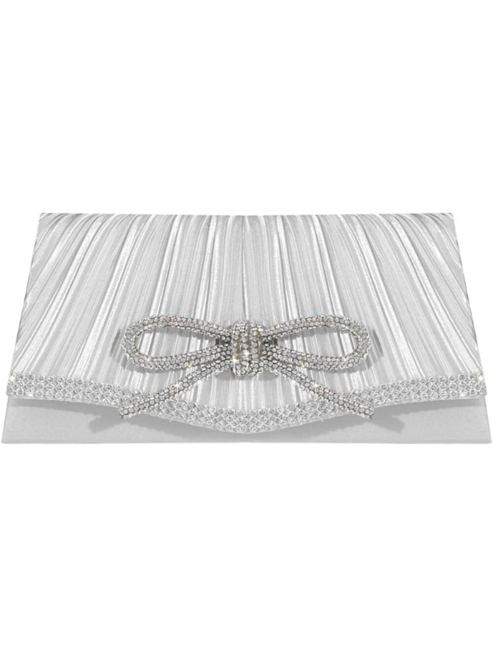〽️ Women's Silver White Sparkly Bow Rhinestone Clutch Purse Glitter Evening Bag